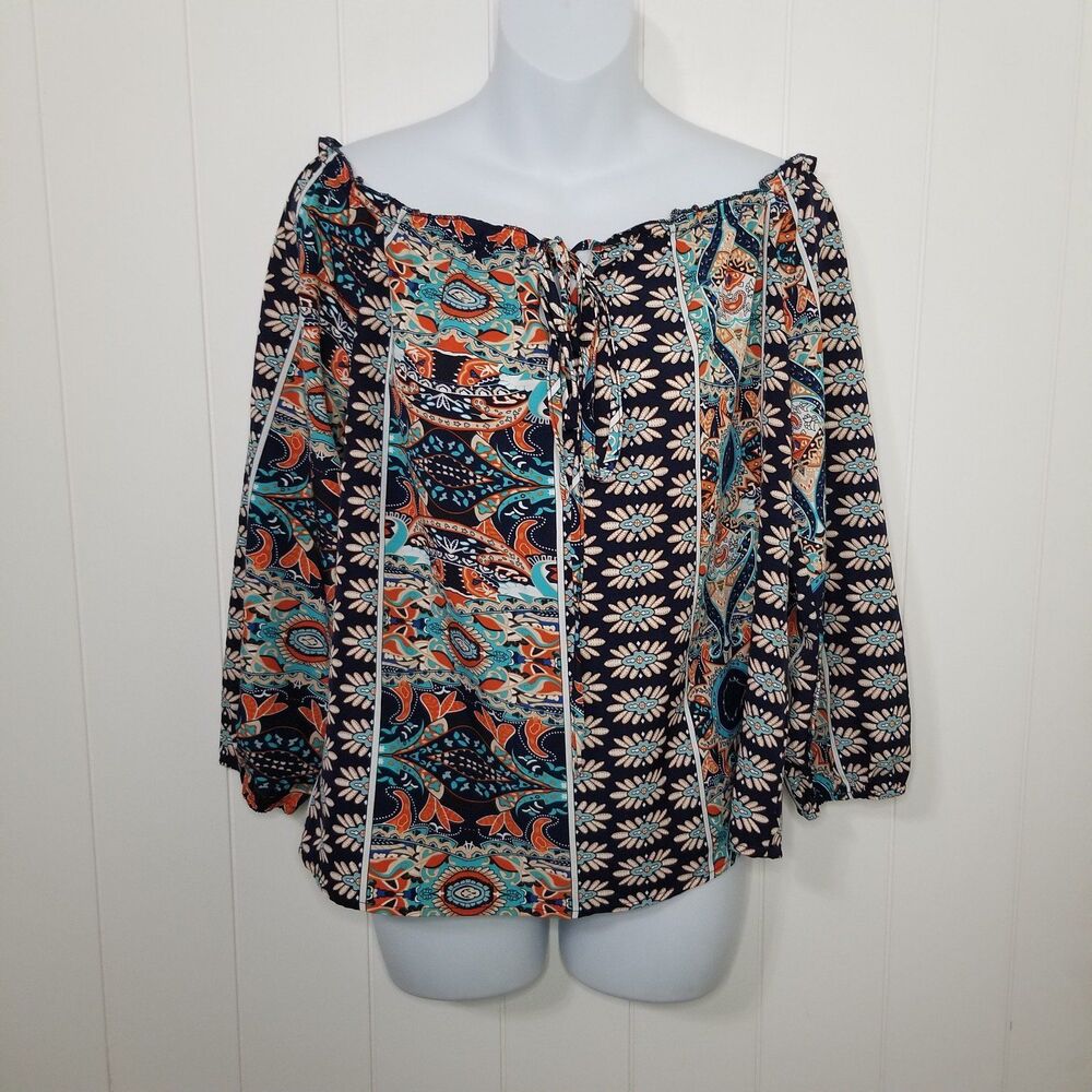 Women's Top Blouse Size Large Boho Floral Long Sleeve